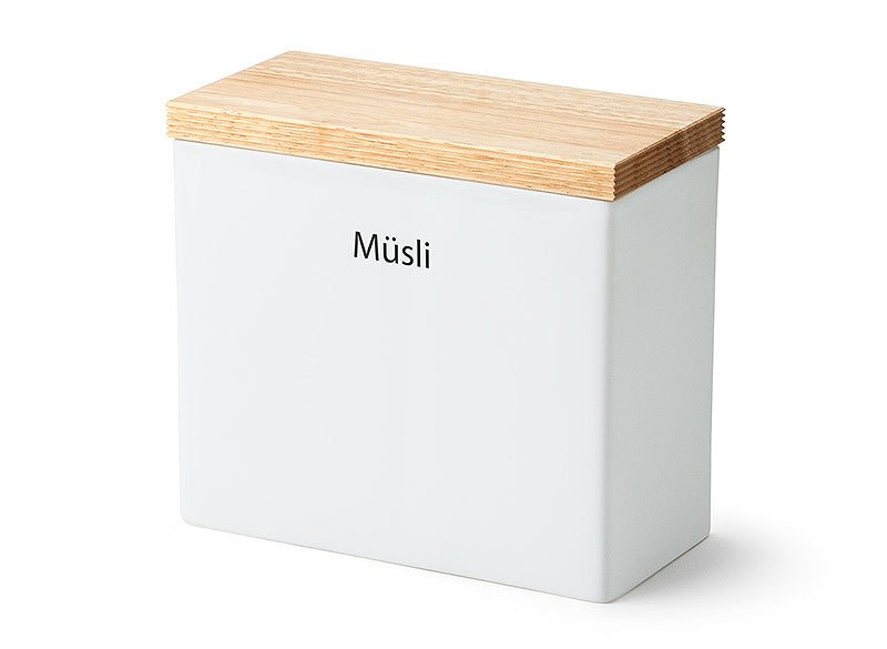 3928000 - Continenta - Vorratsdose Keramik mit Holzdeckel, weiß 20x10x18,5cm