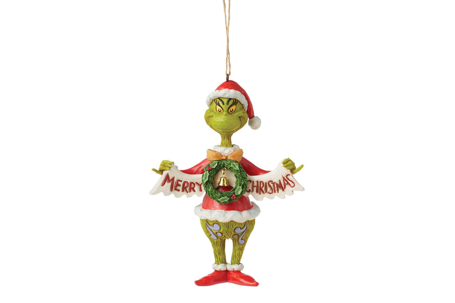 Der Grinch mit Weihnachtsbanner Hängeornament - 13,5cm, Jim Shore 2024-6015226