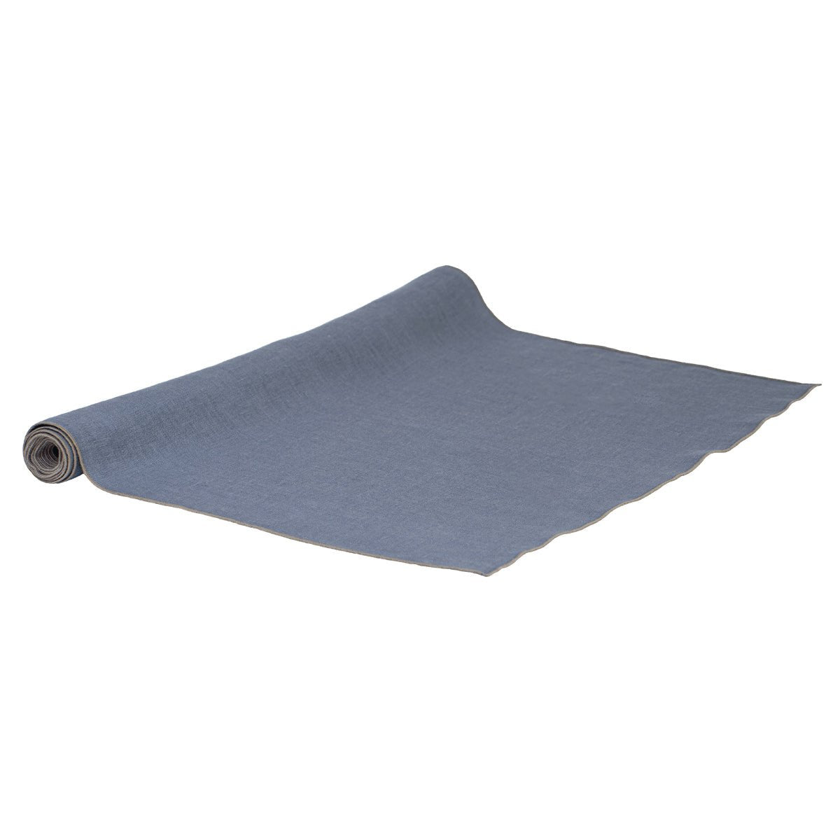 111057 - Erika Vaitkute - Tischläufer Vilnia taubenblau natur umkettelt gewaschen 50x150cm