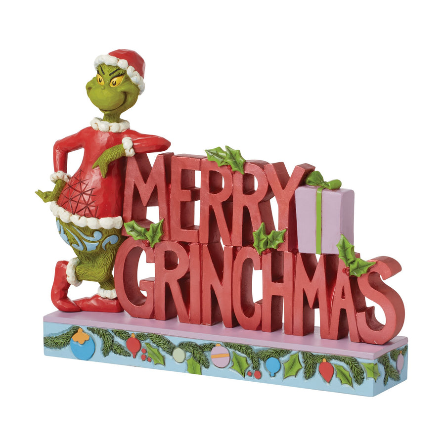 Froher Grinch mit Christmas Schild - 18cm, Jim Shore 2024 6015221