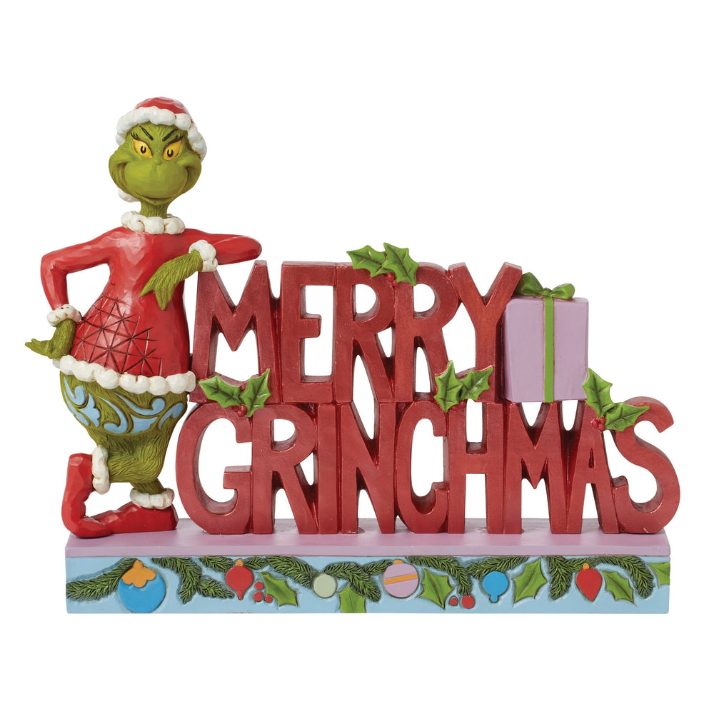 Froher Grinch mit Christmas Schild - 18cm, Jim Shore 2024 6015221