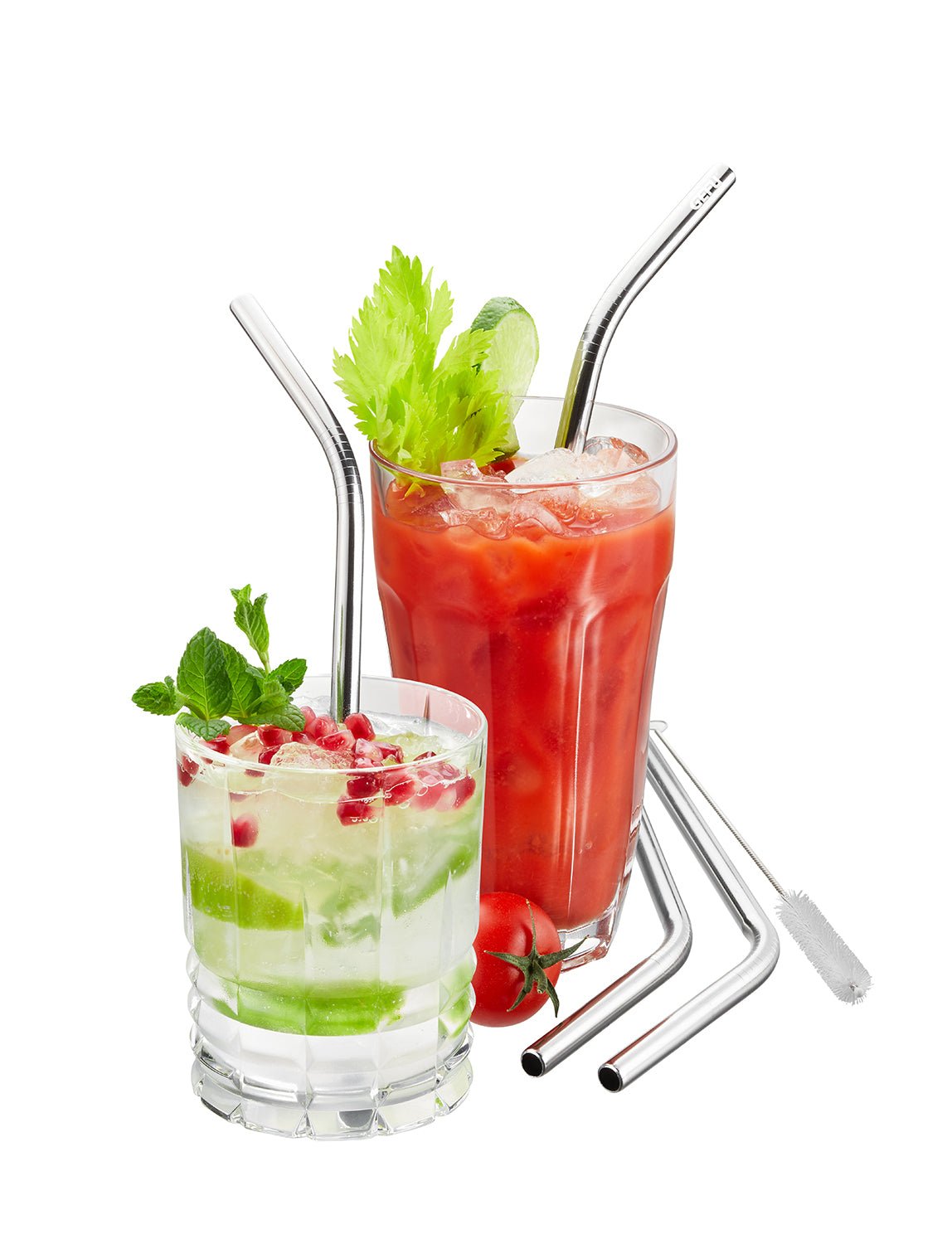 GE12706 - GEFU 'Edelstahltrinkhalm FUTURE, 23 cm, 4 Stück mit Bürste'