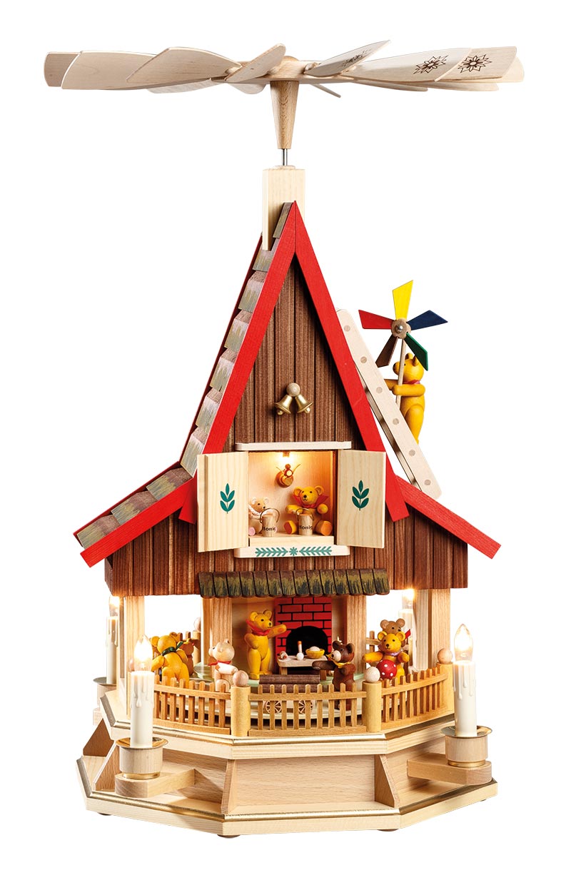 RGL - 19084 - Glässer Volkskunst Adventshaus Bärenhaus, elektrisch, 53cm