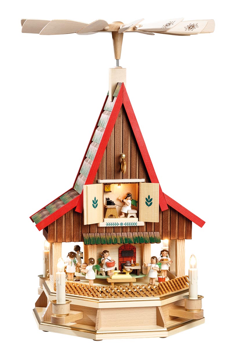 RGL - 19087 - Glässer Volkskunst Adventshaus Engelbäckerei, elektrisch, 53cm