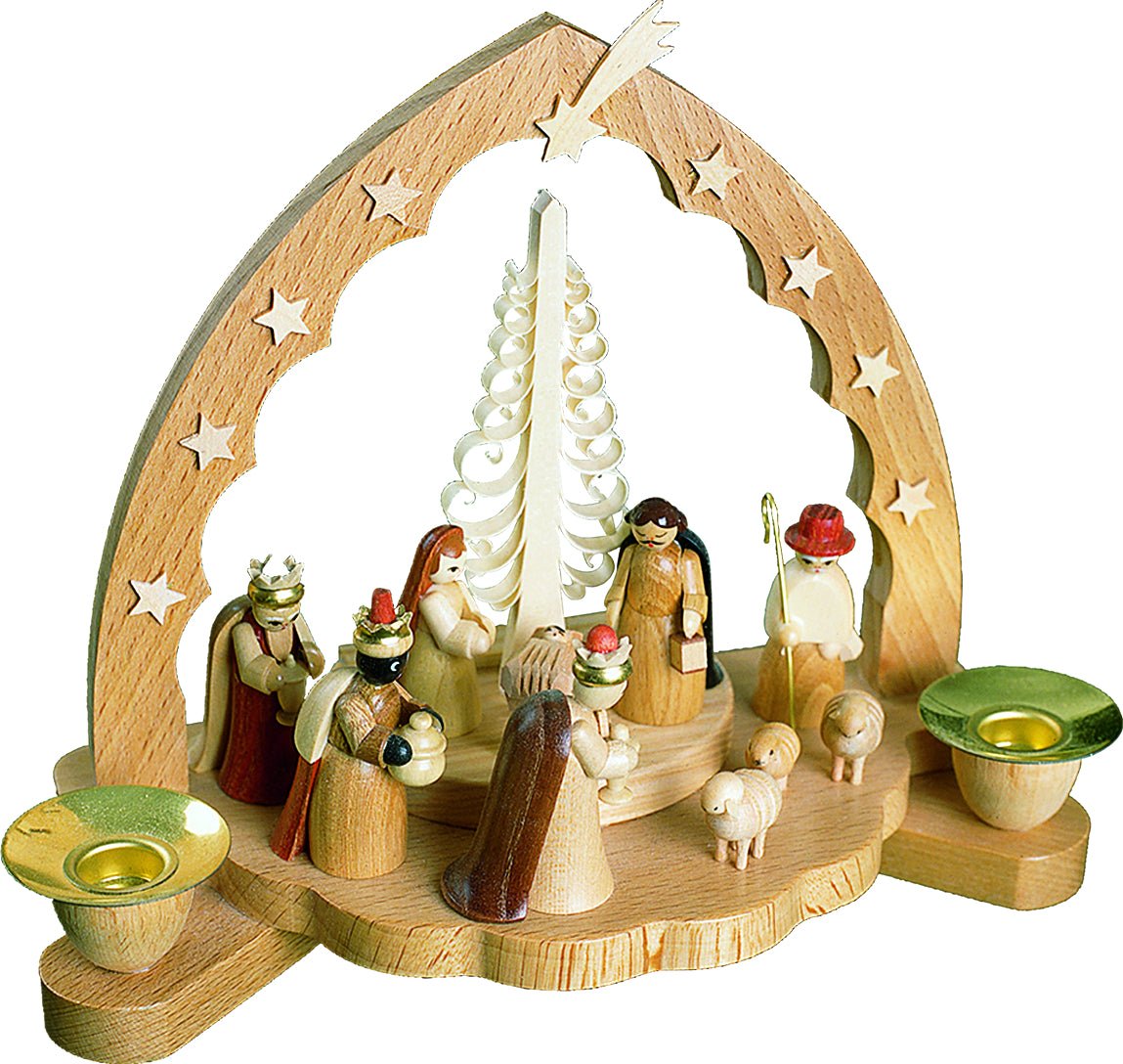 RGL - 17535 - Glässer Volkskunst 'Kerzenhalter Christi Geburt' 17cm