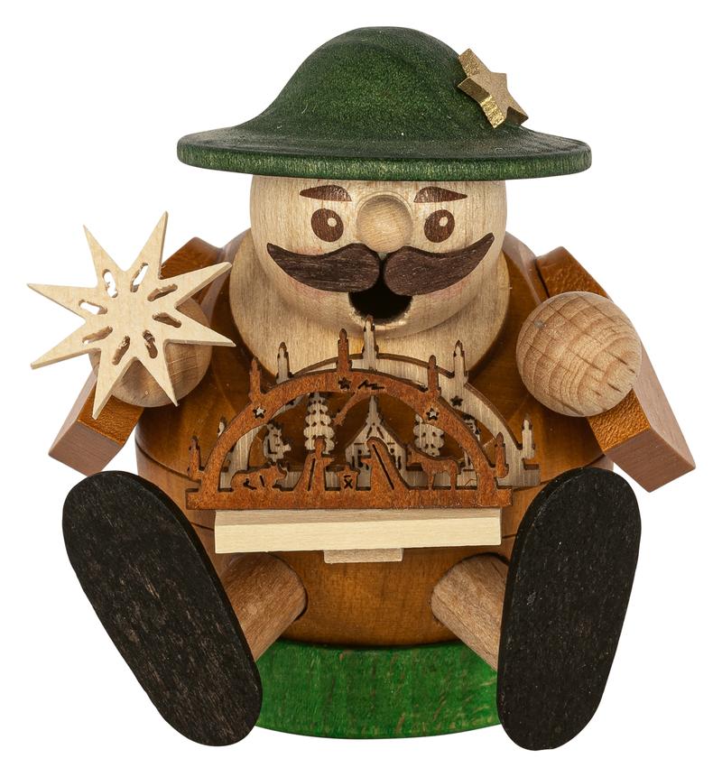 RGL - 26720 - Glässer Volkskunst 'Minikugelrauchmann Schwibbogenverkäufer sitzend' 7cm