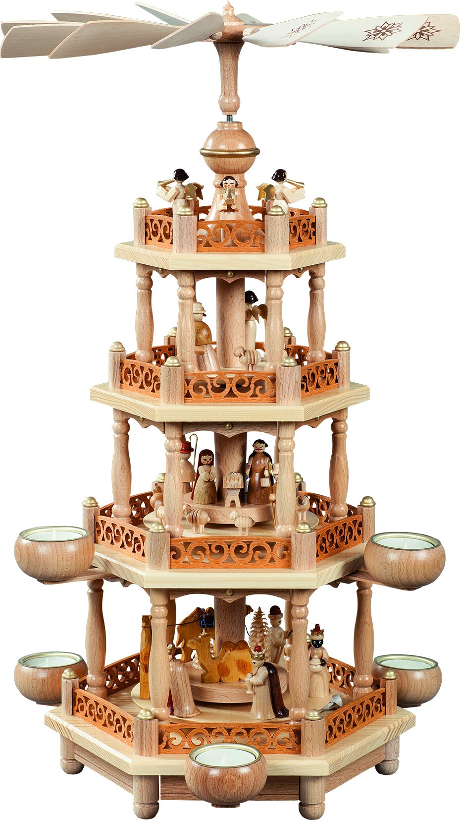 RGL - 16703 - Glässer Volkskunst 'Pyramide Christi Geburt 3 - stöckig für Teelichter' 55cm