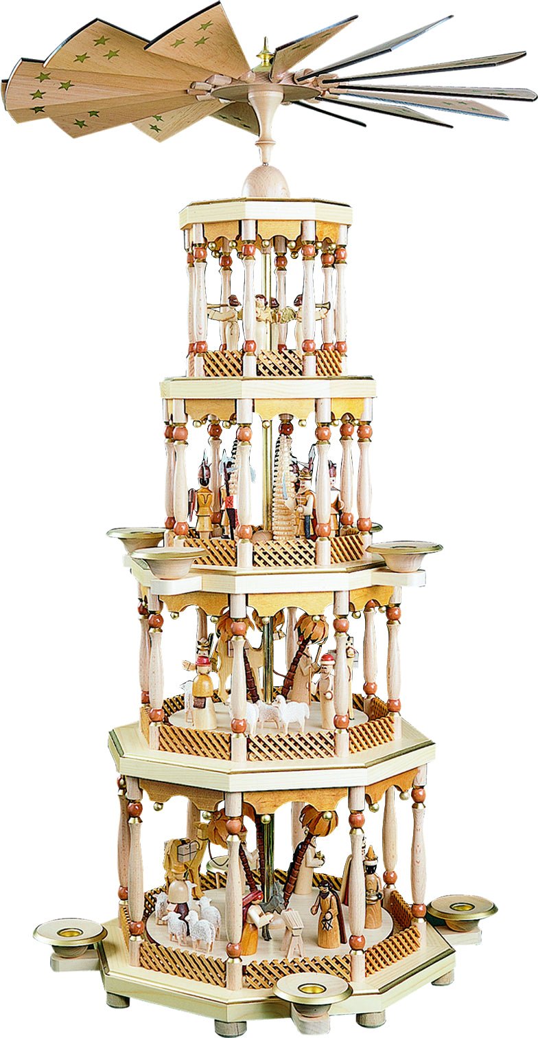 RGL - 14744 - Glässer Volkskunst 'Pyramide Christi Geburt 4 - stöckig, natur' 94cm