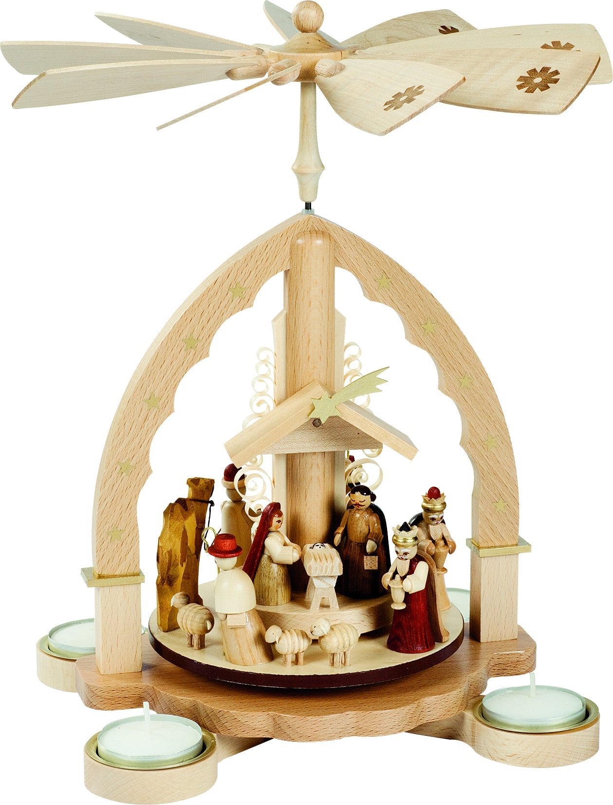 RGL - 16092 - Glässer Volkskunst 'Pyramide Christi Geburt, für Teelichter' 27cm