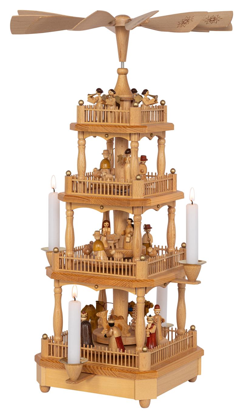 RGL - 17703 - Glässer Volkskunst 'Pyramide Christi Geburt natur 3 - stöckig' 59cm