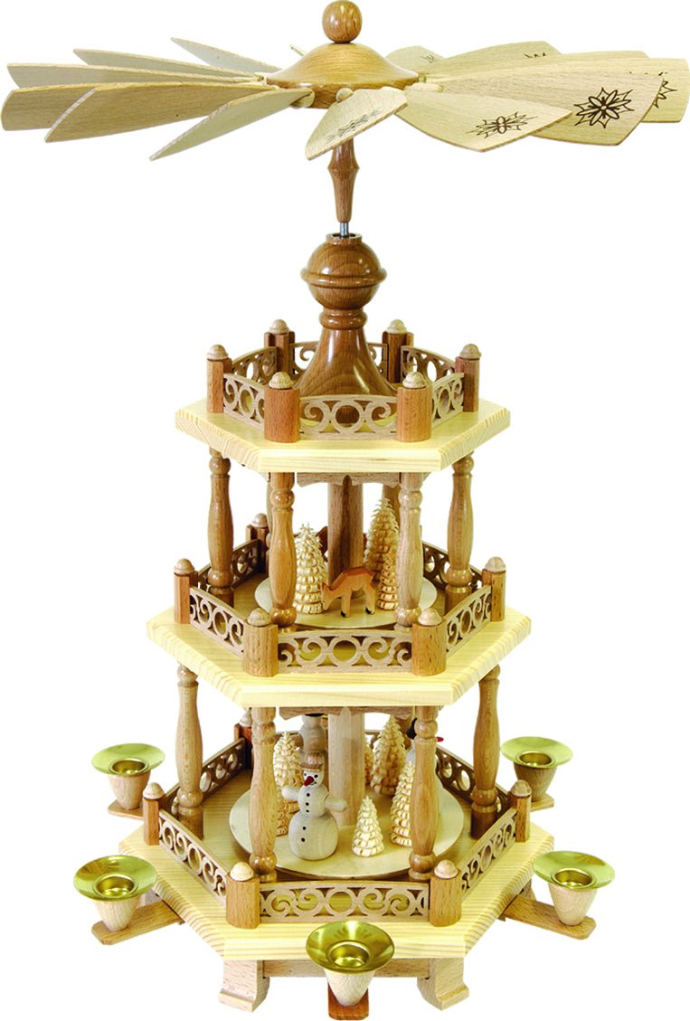 RGL - 16798 - Glässer Volkskunst 'Pyramide Schneemänner 2 - stöckig, Barockzaun' 47cm