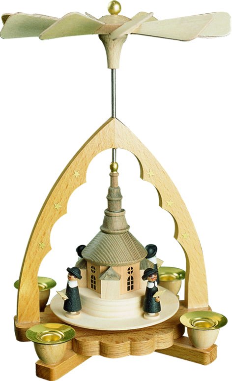 RGL - 16310 - Glässer Volkskunst 'Pyramide Seiffener Kirche mit Kurrende, natur' 19cm
