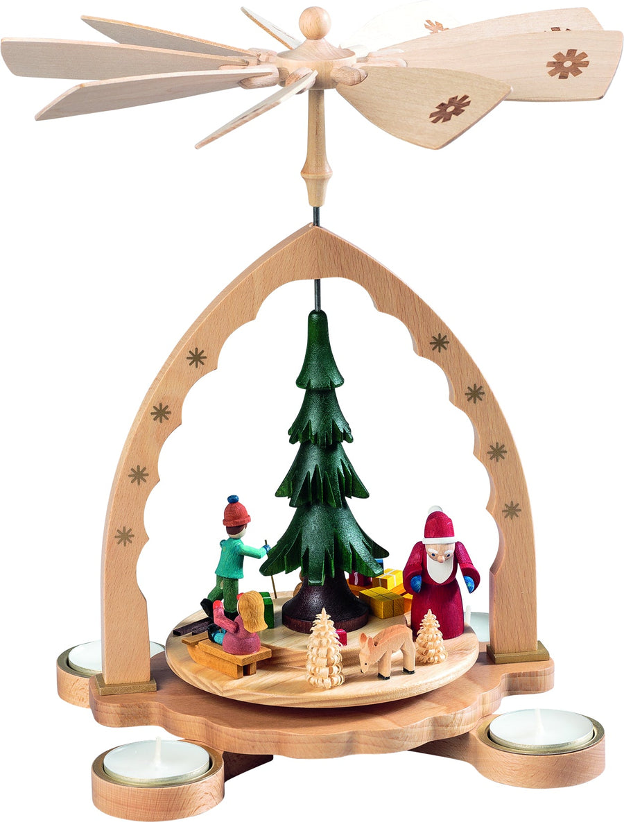 Glässer Volkskunst 'Pyramide Weihnachtswald bunt für Teelichte'-RGL-16083