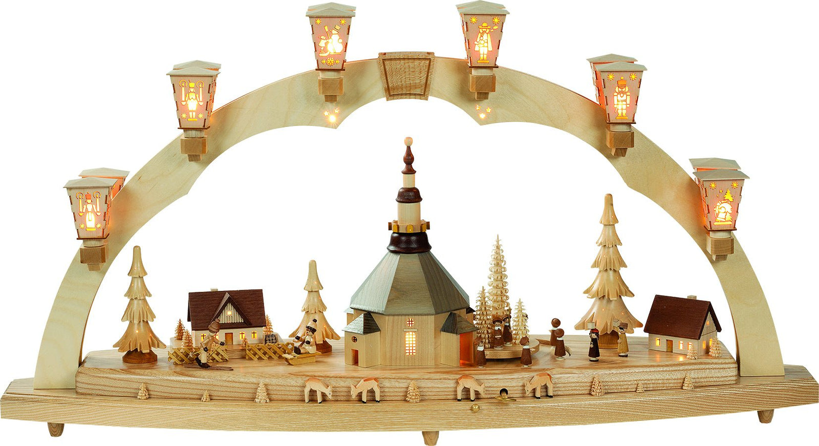 RGL - 01025 - Glässer Volkskunst 'Schwibbogen Seiffener Kirche mit Kurrende elektrisch' 41x80cm