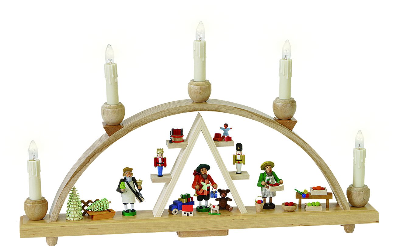 RGL - 01237 - Glässer Volkskunst 'Schwibbogen Seiffener Weihnachtsmarkt, elektrisch' 28x48cm