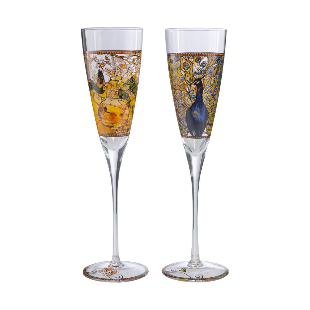 66 - 926 - 39 - 1 - Goebel Artis Orbis Louis Comfort Tiffany Glas »Sektgläser Set ""Sittiche/Pfau"" «