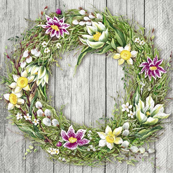 IHR - C938645 - IHR 'Cocktail Servietten Spring Wreath grey'