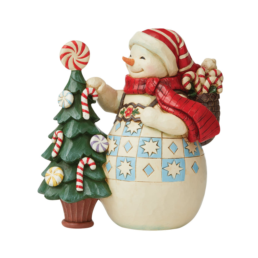 Jim Shore - Heartwood creek 'Sweet Christmas Traditions (Snowman with Candy Tree Figurine) N' 2022-6009590