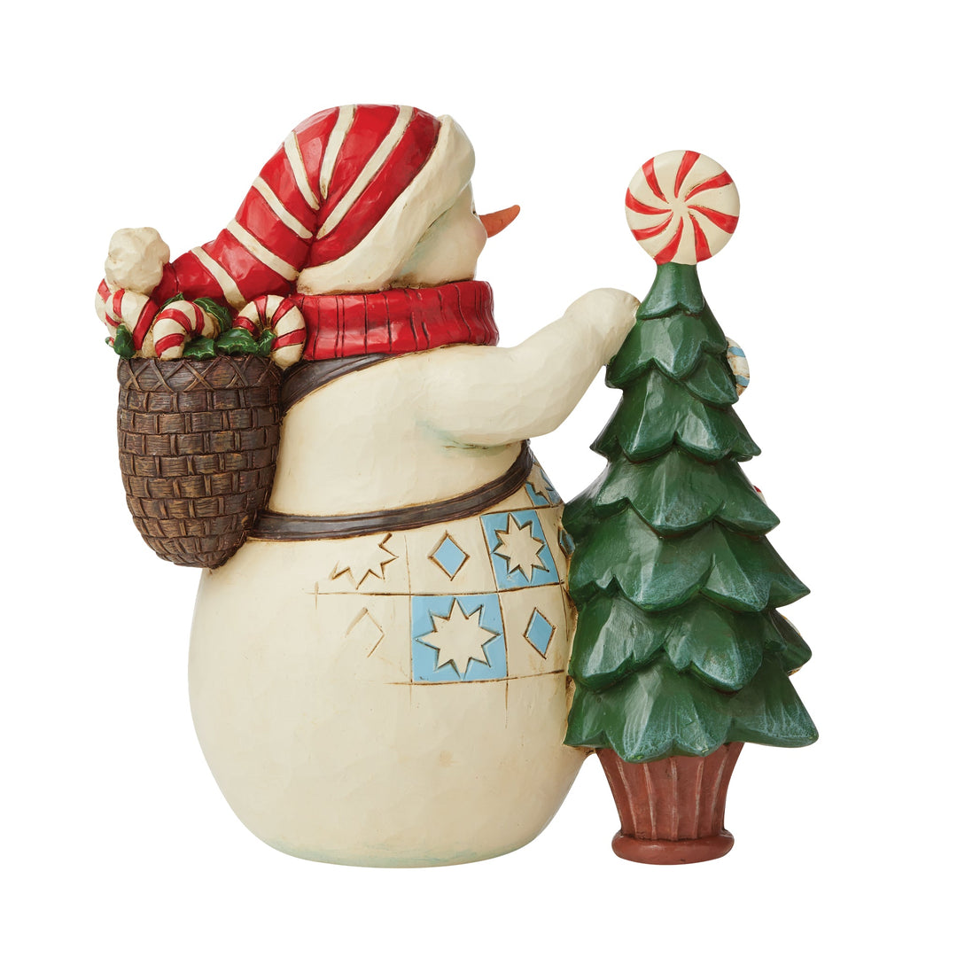 Jim Shore - Heartwood creek 'Sweet Christmas Traditions (Snowman with Candy Tree Figurine) N' 2022-6009590