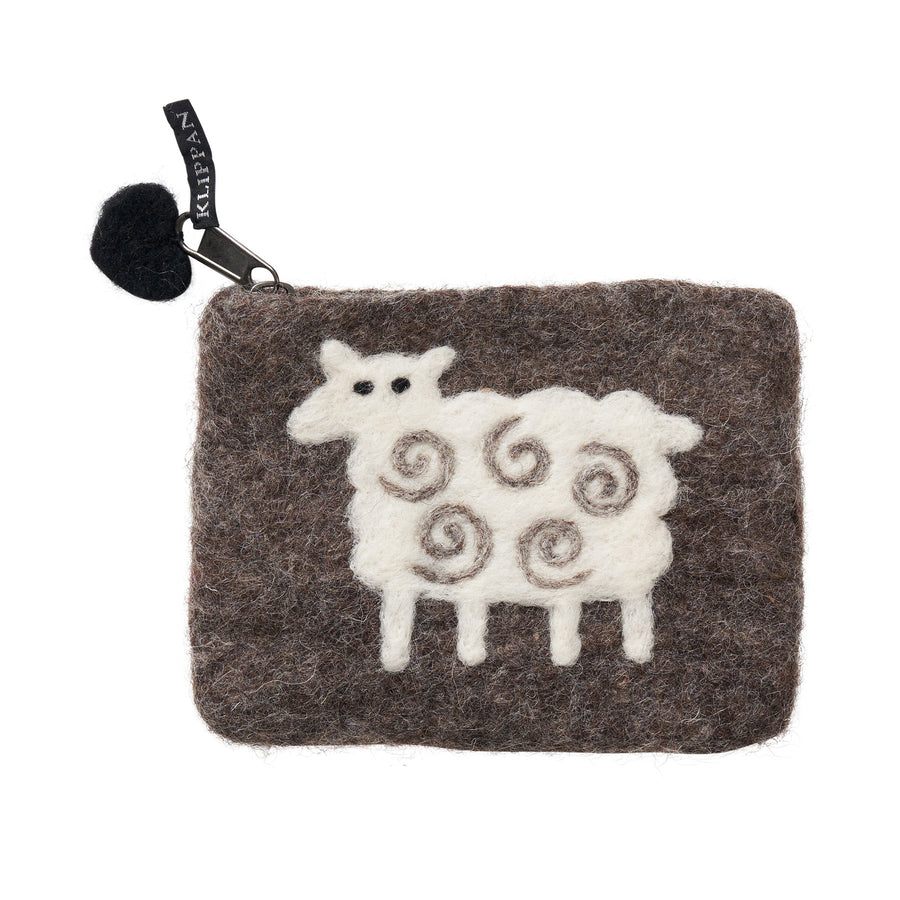 KLIPPAN - Gefilztes Täschchen Schaf, graue Wolle, 10x14cm-KLI-590470