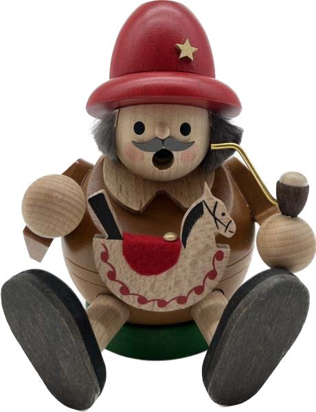 RGL - 26499 - Kugelrauchmann mit Reiterlein, sitzend, Glässer Volkskunst, 15cm