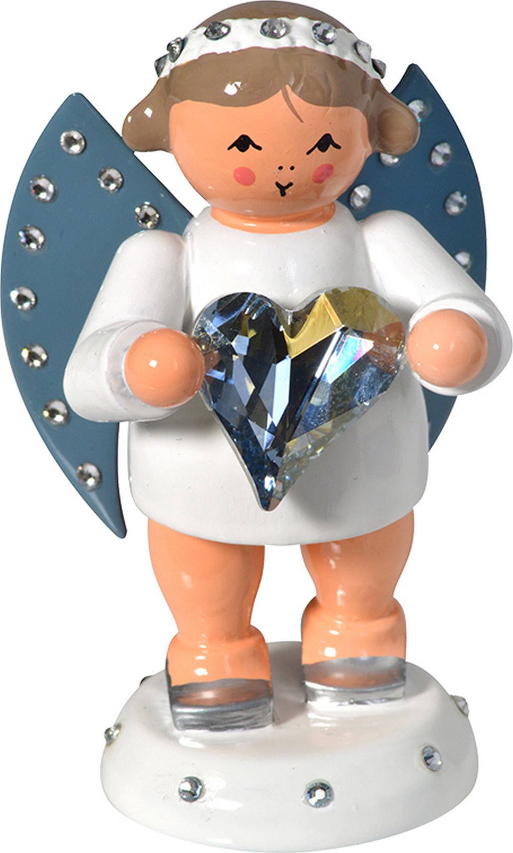 KWO - 75607 - KWO - Freundschaftsbote mit blauem Swarovski - Herz, limitiert auf 250 Stück, Holzkunst, 6cm