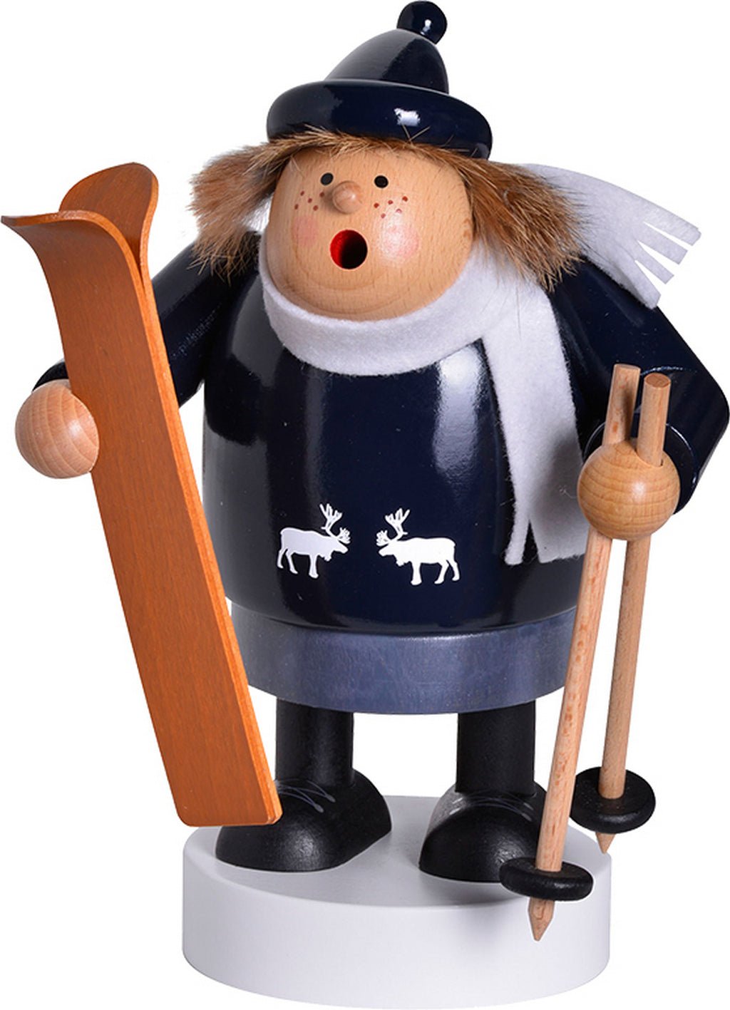 KWO - A21458 - KWO - Räuchermann Skifahrerin, Holzkunst, 20cm