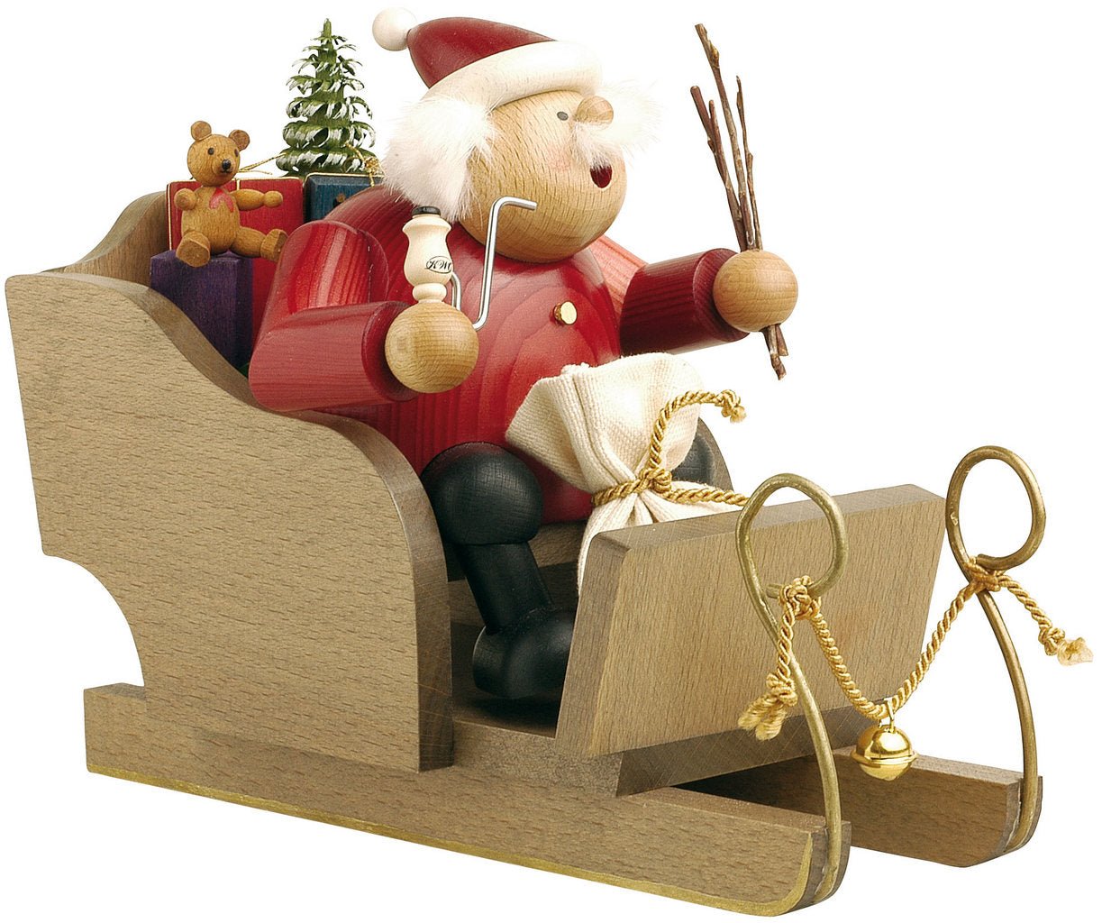KWO - 21611 - KWO - Räuchermann Weihnachtsmann mit Schlitten, Holzkunst, 20cm - dunkles Holz