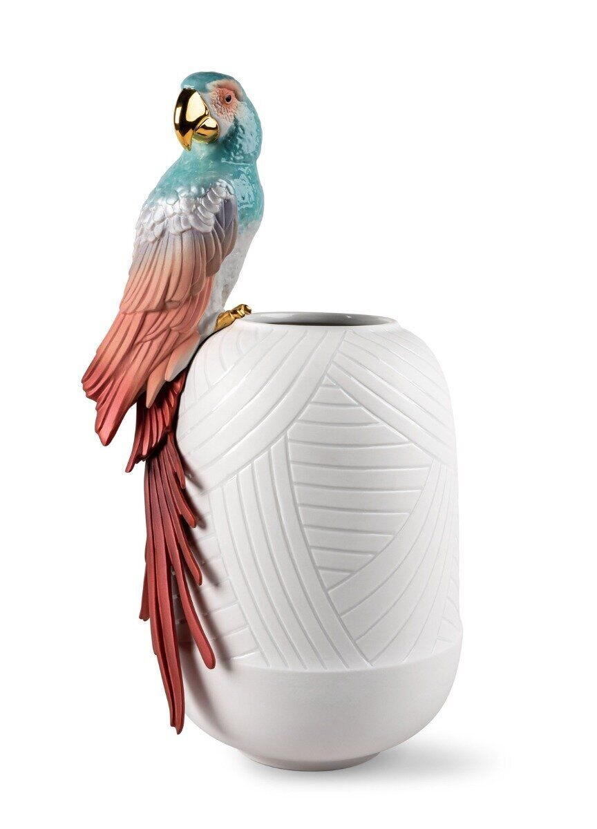 LLADRO® Macaw bird vase - Ara mit Vase rot 56x29x24cm 01009686 2023-010-09686