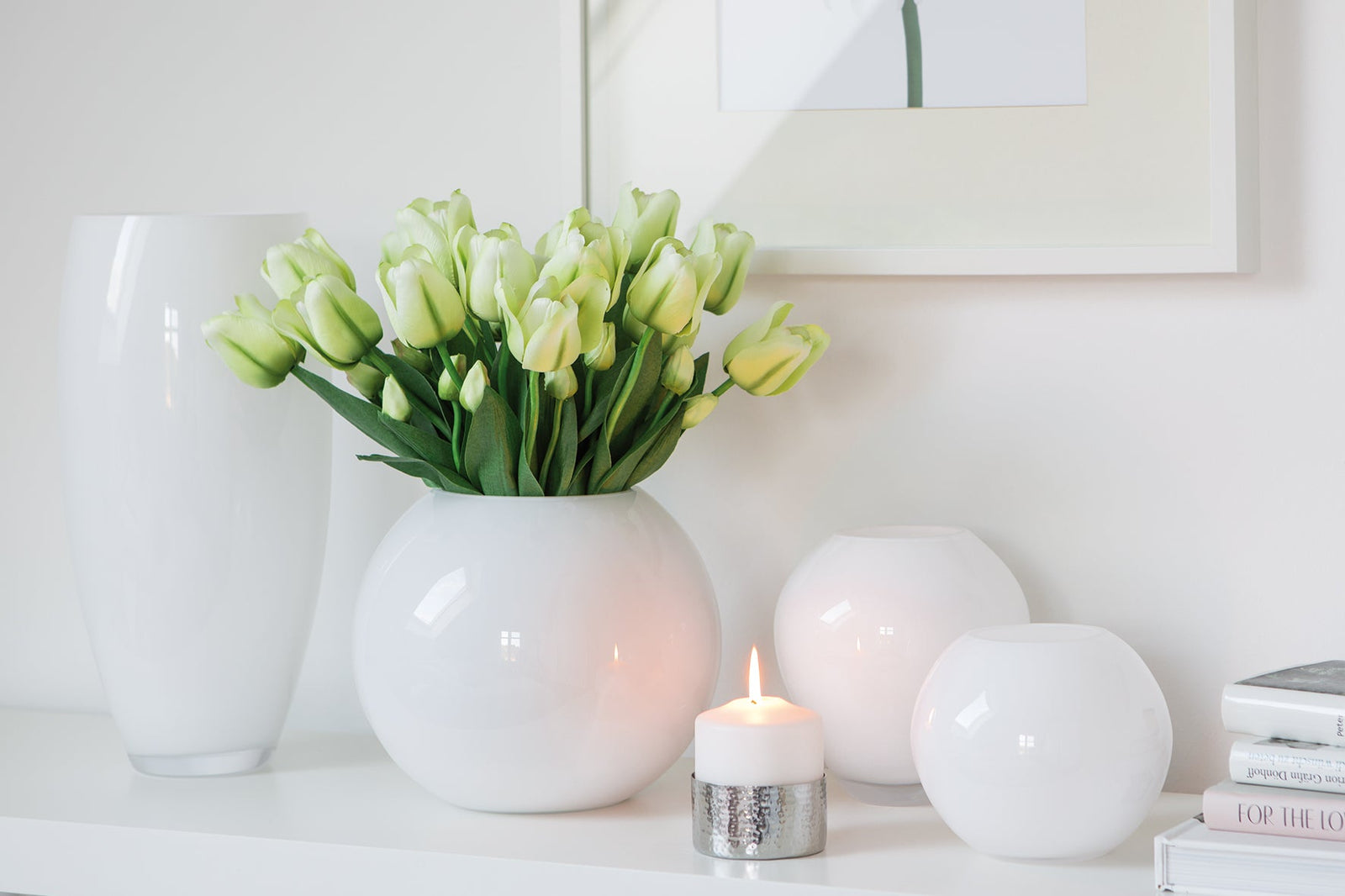 FINK - 115279 - MOON - Glas Vase, Opalglas weiss 25cm, Fink