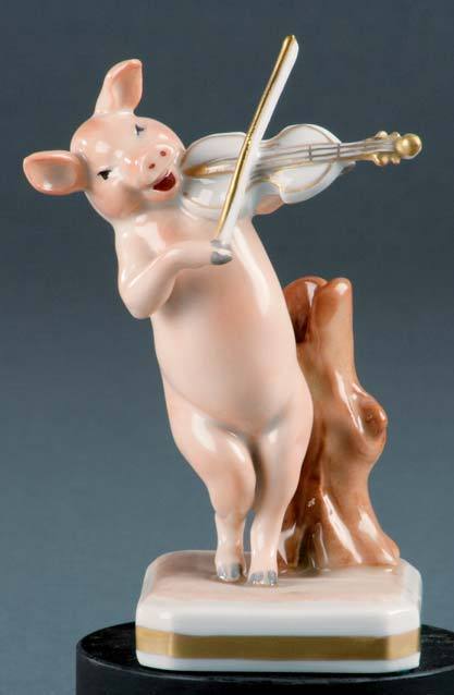 Plaue Porzellan Schweinekonzert - Schwein mit Geige-P551/5-BT