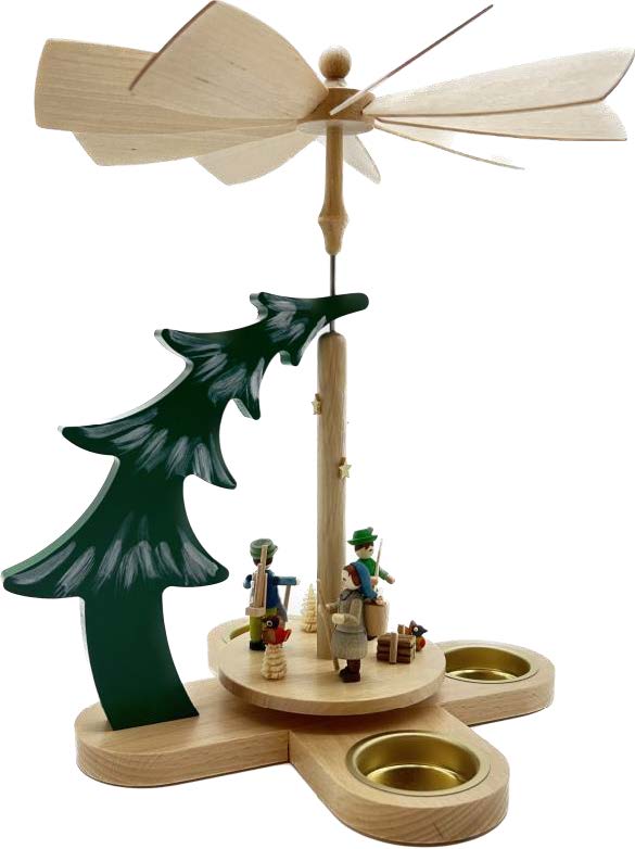 RGL - 15877 - Pyramide Tanne, Glässer Volkskunst, Waldleute mit Rentier für Teelichter, 27cm