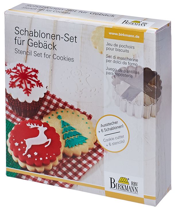 RBV BIRKMANN Schablonenset für Gebäck Merry Christmas 7 tlg. silber Edelstahl/Kunststoff-BI146020