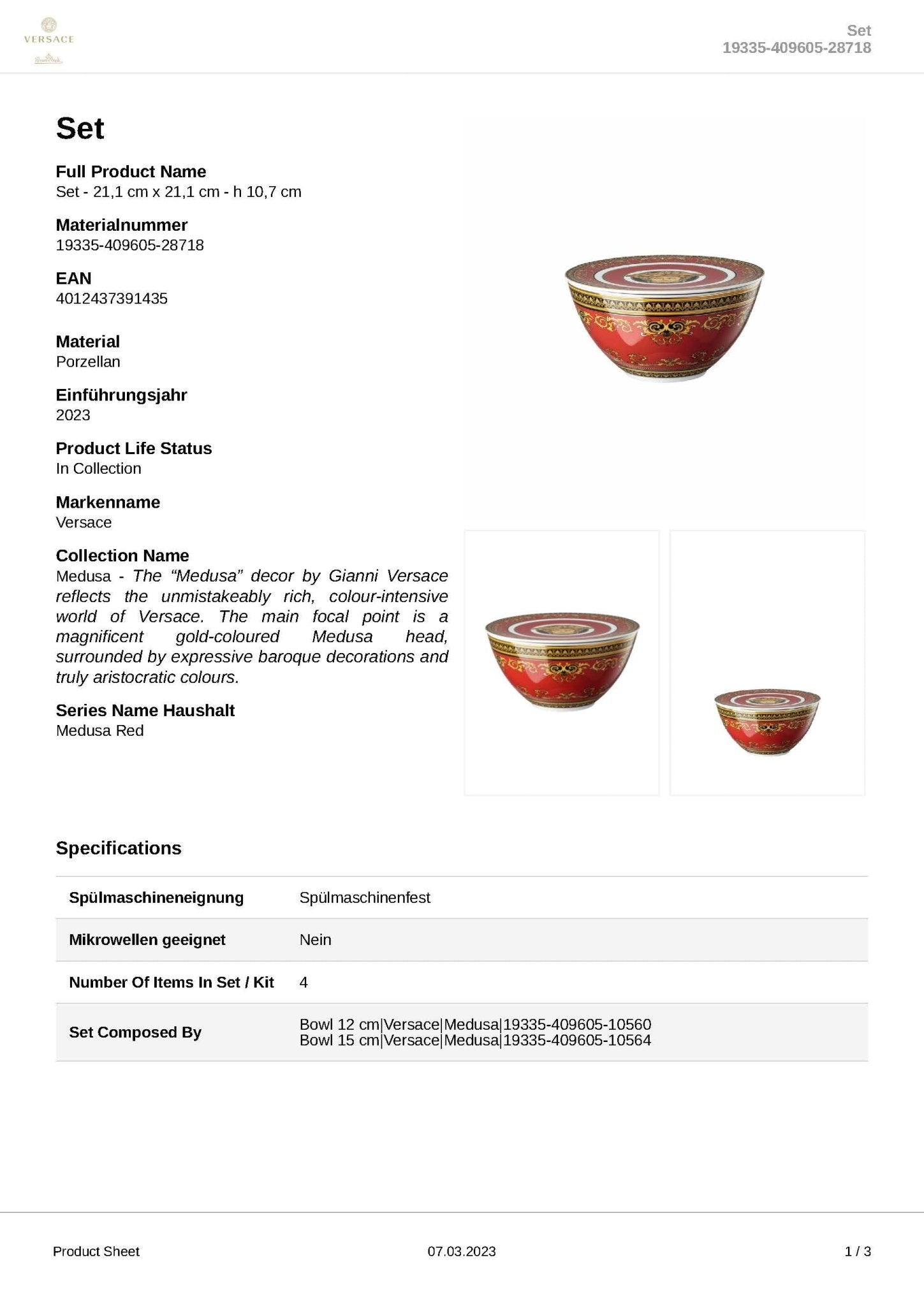 19335 - 409605 - 28718 - Rosenthal Versace - Medusa 'Bowl - Set 4 - teilig' 2023