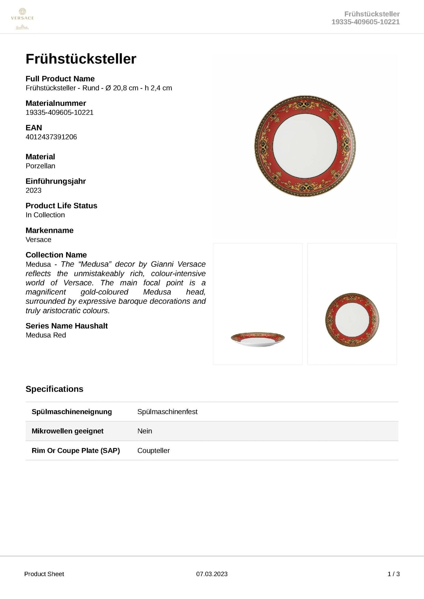 19335 - 409605 - 10221 - Rosenthal Versace - Medusa 'Frühstücksteller 21 cm' 2023