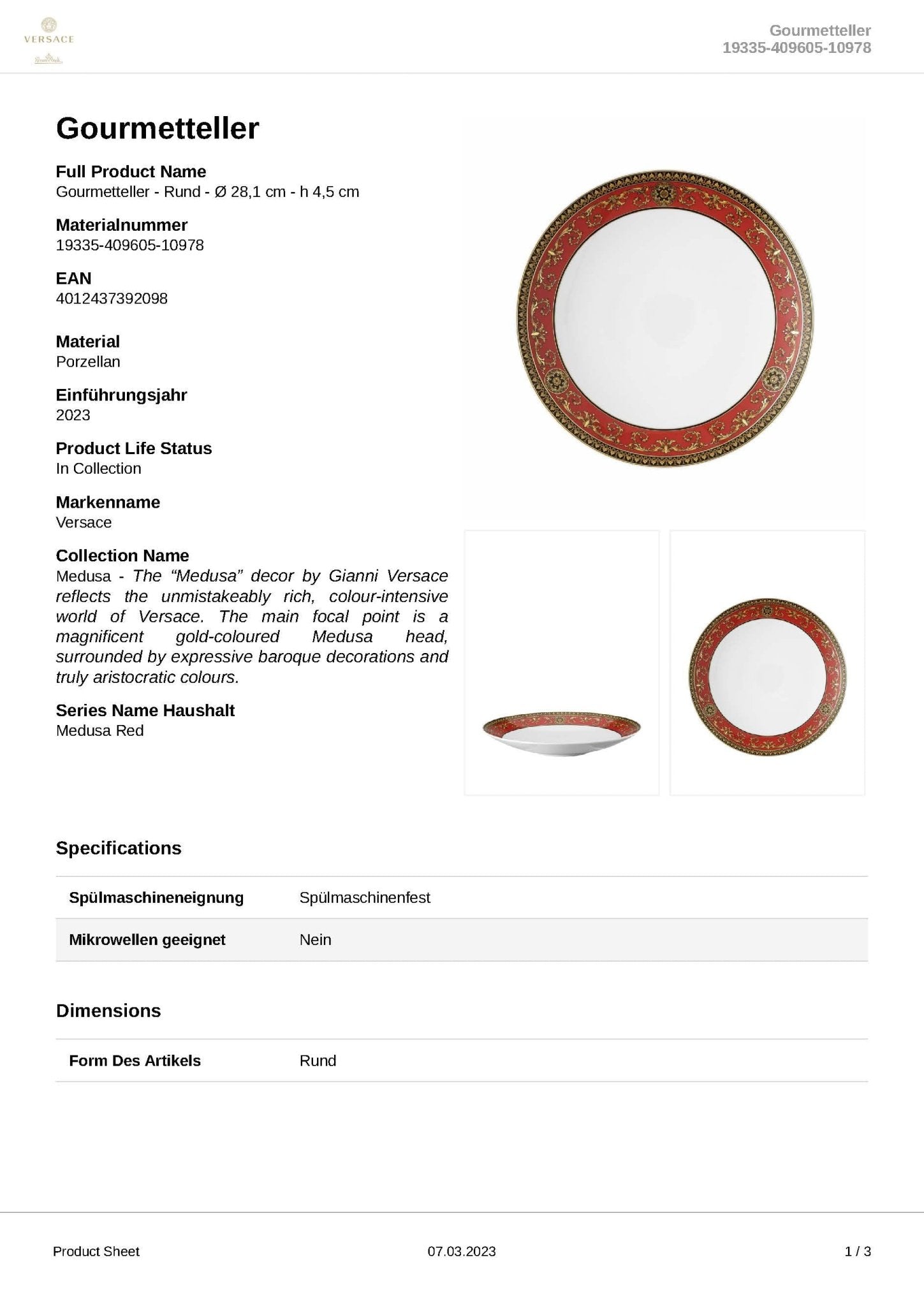 19335 - 409605 - 10978 - Rosenthal Versace - Medusa 'Gourmetteller 28 cm' 2023