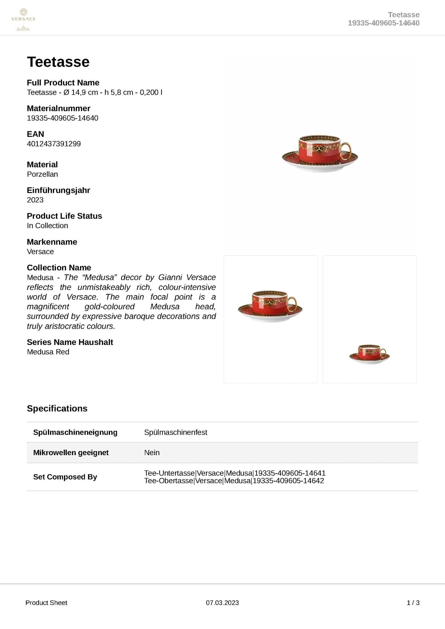 19335 - 409605 - 14640 - Rosenthal Versace - Medusa 'Teetasse 2 - teilig' 2023