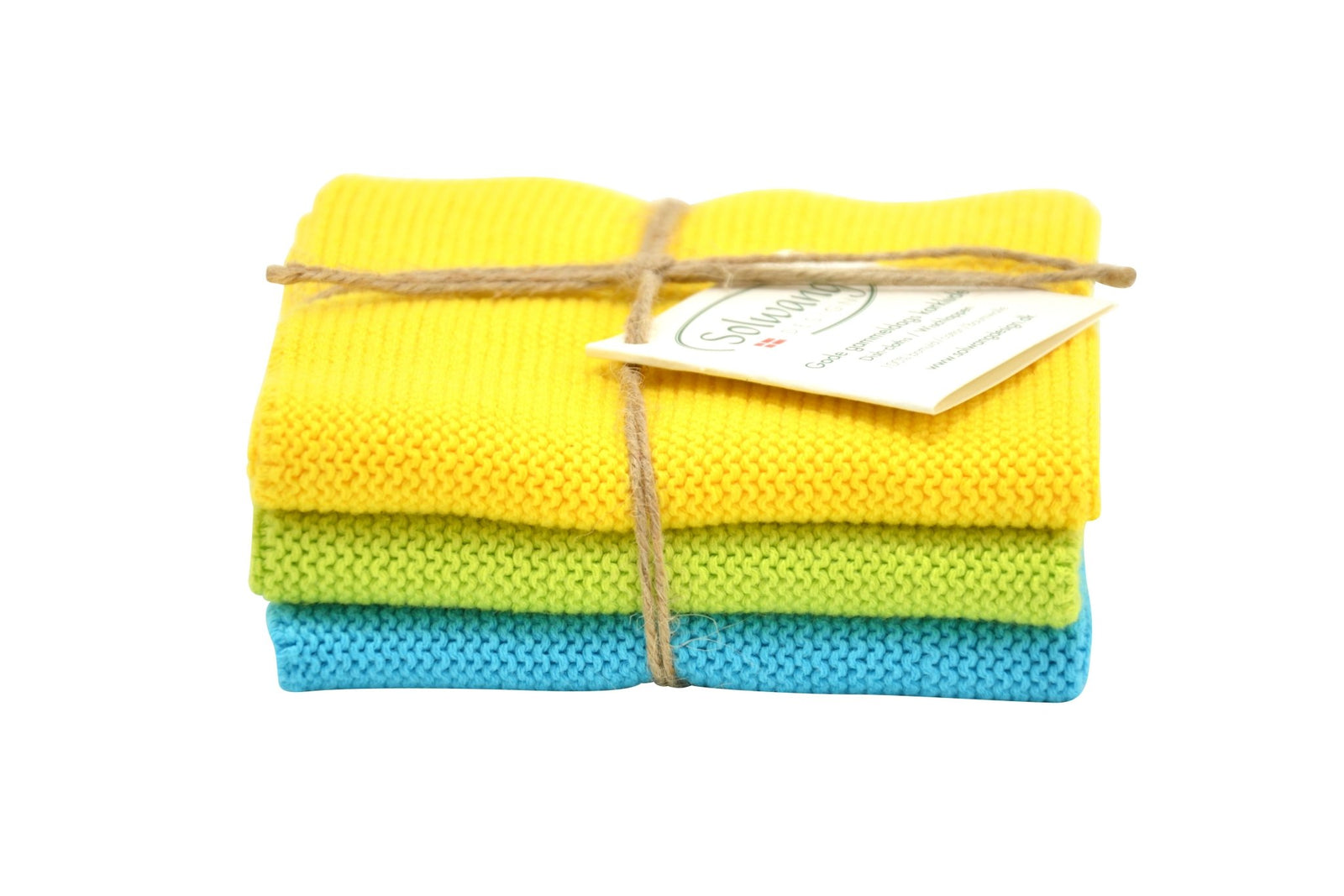 SOL - 074131 - Solwang '3 Stück gestrickte Wischtücher' Gelb/Lime/Türkis Kombi BIO, 25x25cm