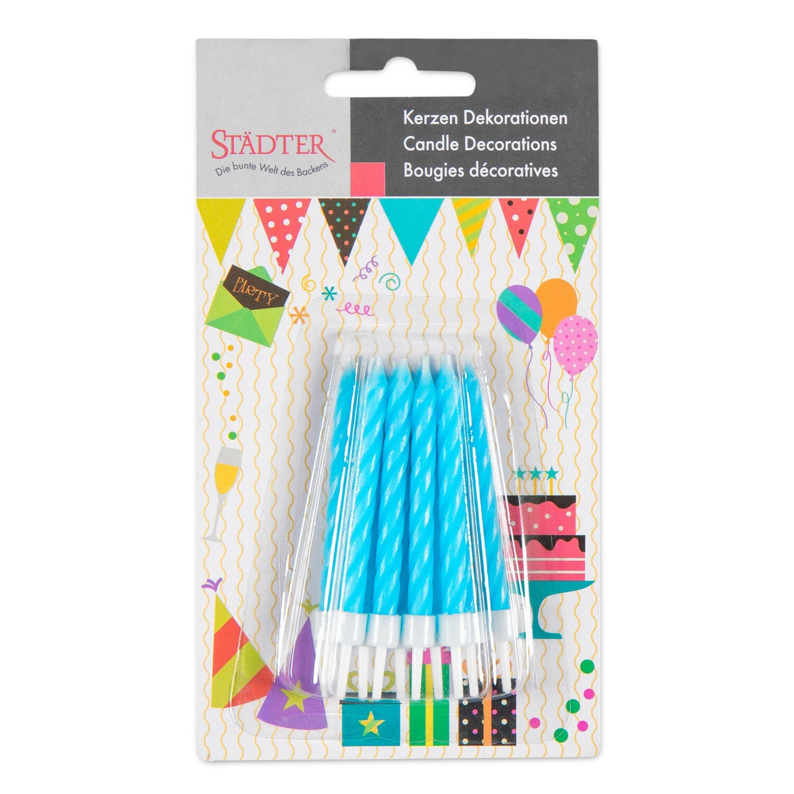 STA - 910164 - Städter 'Geburtstags Kerzen mit Halter, 10 Stück, blau'