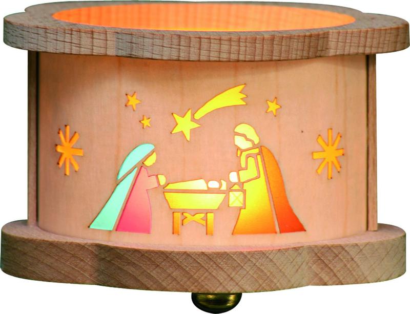Teelichtlaterne aus Holz, Christi Geburt, Glässer Volkskunst, 5,5cm-RGL-4388