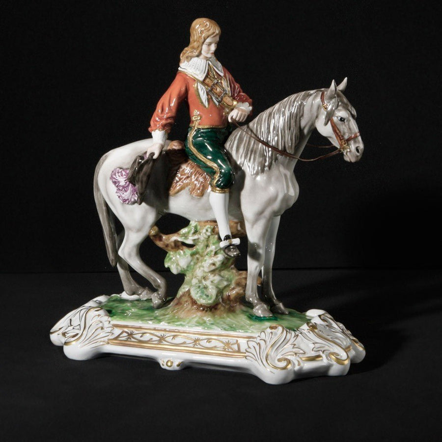 Unterweissbach Porzellan - Musketiers - D Artagnan Pferd weiss Figuren-9861-BUNT