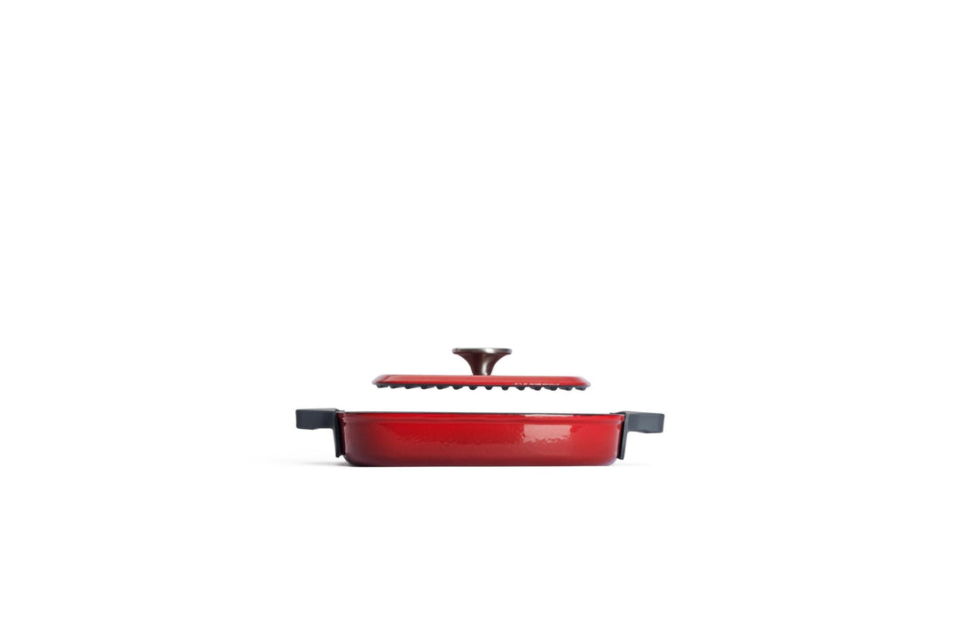 WOLL 'Iron Steakpfanne mit Rillen und Steakpresse in Chili Red 24x24 cm, 4,5cm'-WO624-2CI-010